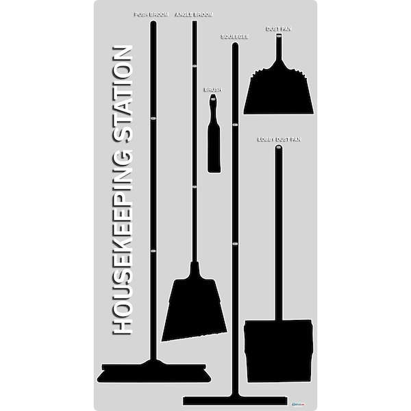 5S Housekeeping Shadow Board Broom Station Version 3 - Gray Board / Black Shadows  With Broom
